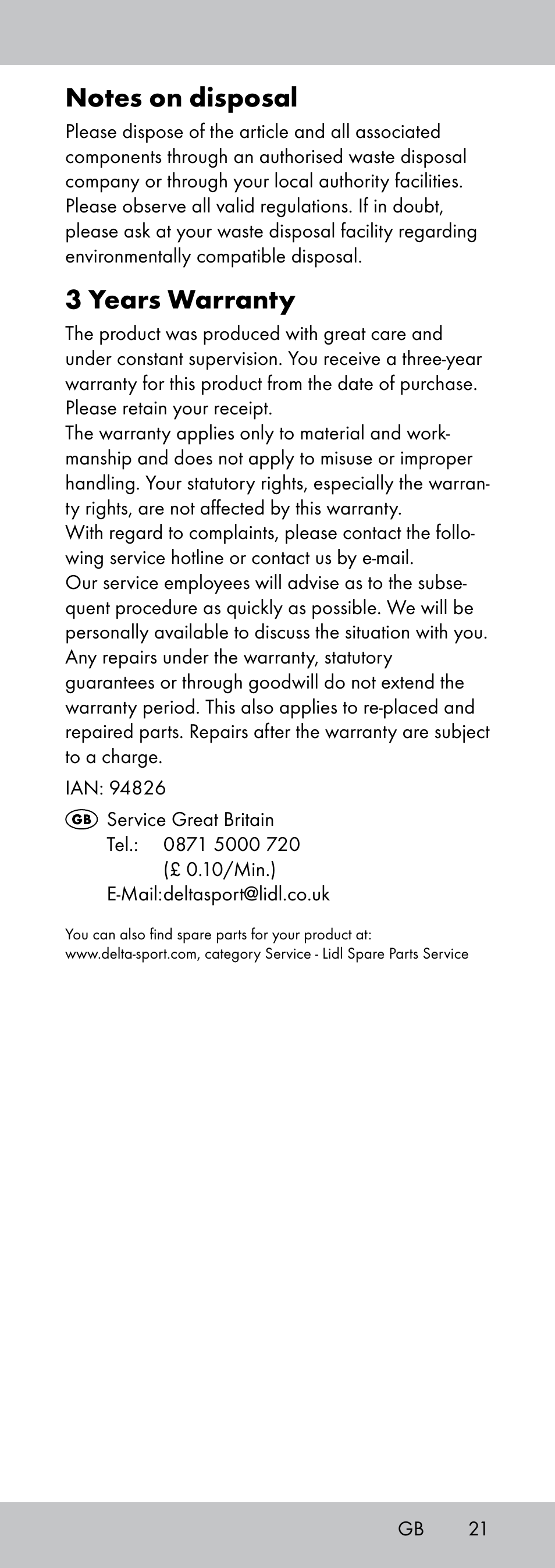 3 years warranty | Crivit MP-1781 User Manual | Page 21 / 24