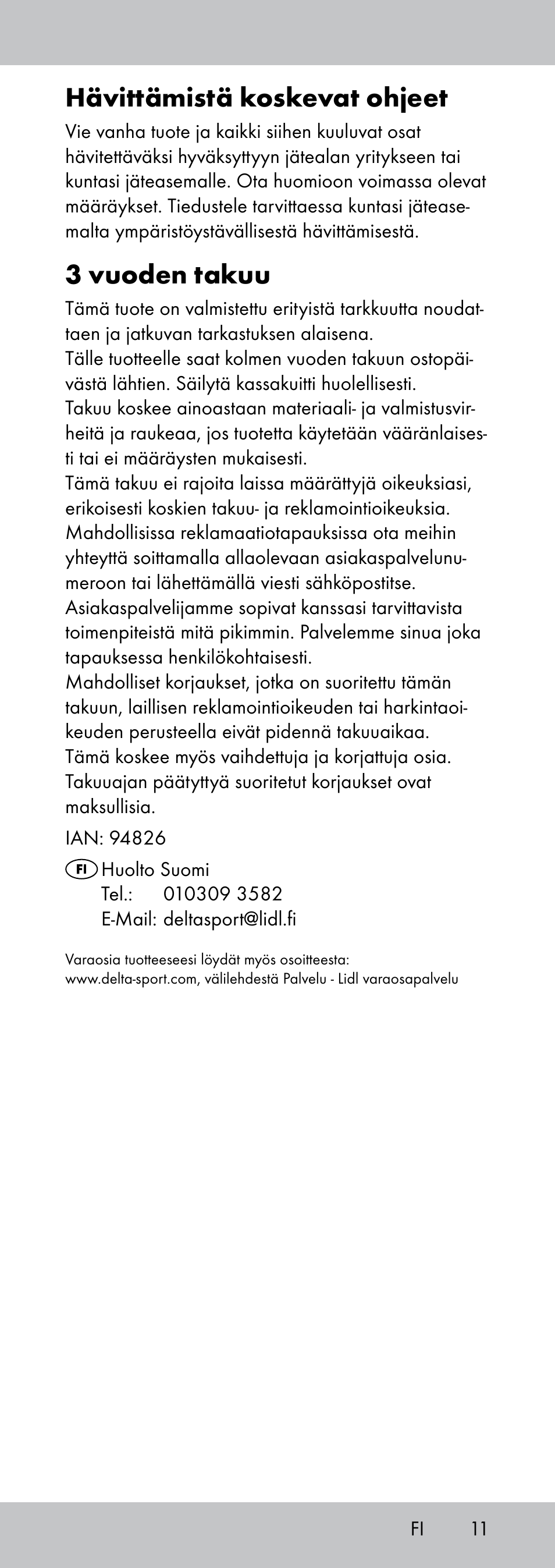 Hävittämistä koskevat ohjeet, 3 vuoden takuu | Crivit MP-1781 User Manual | Page 11 / 28