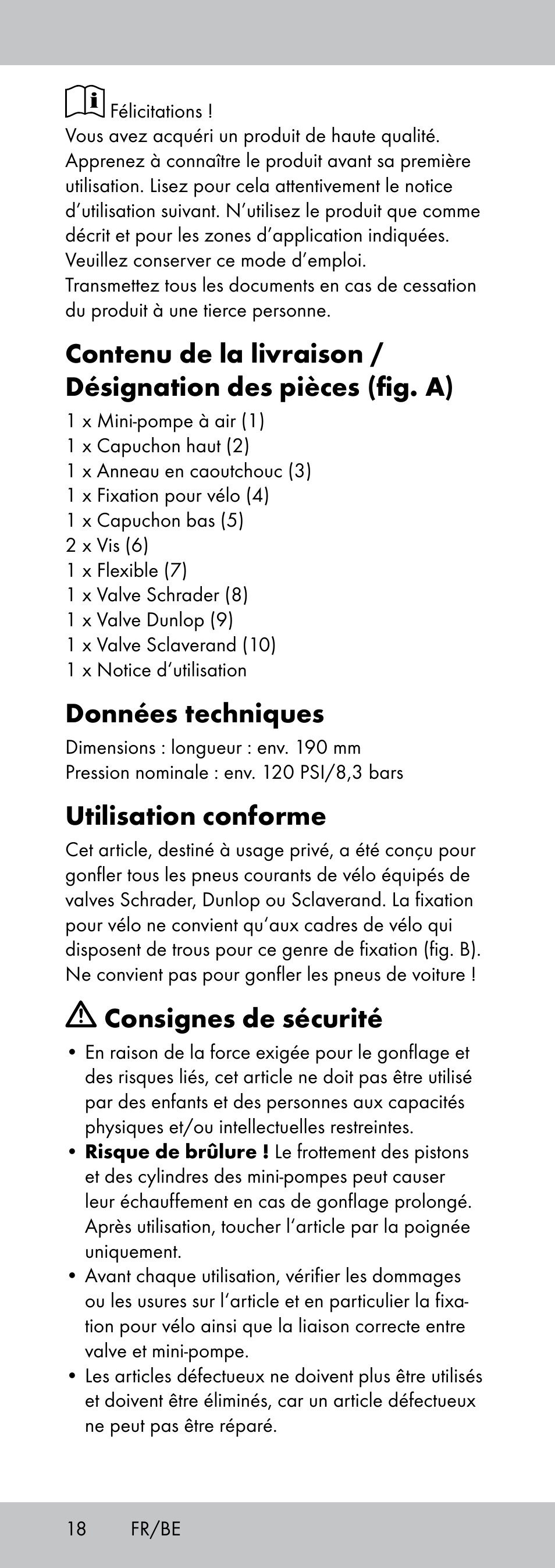 Données techniques, Utilisation conforme, Consignes de sécurité | Crivit MP-1781 User Manual | Page 18 / 28