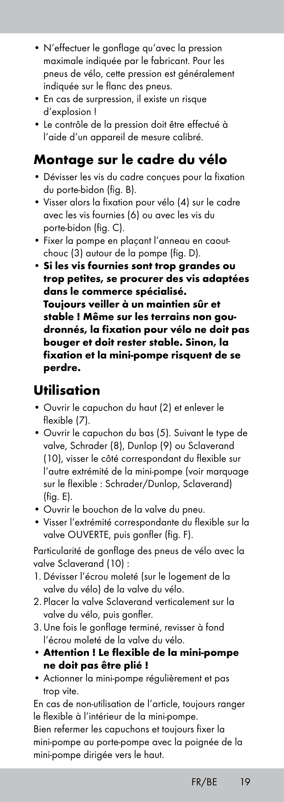 Montage sur le cadre du vélo, Utilisation | Crivit MP-1781 User Manual | Page 19 / 28