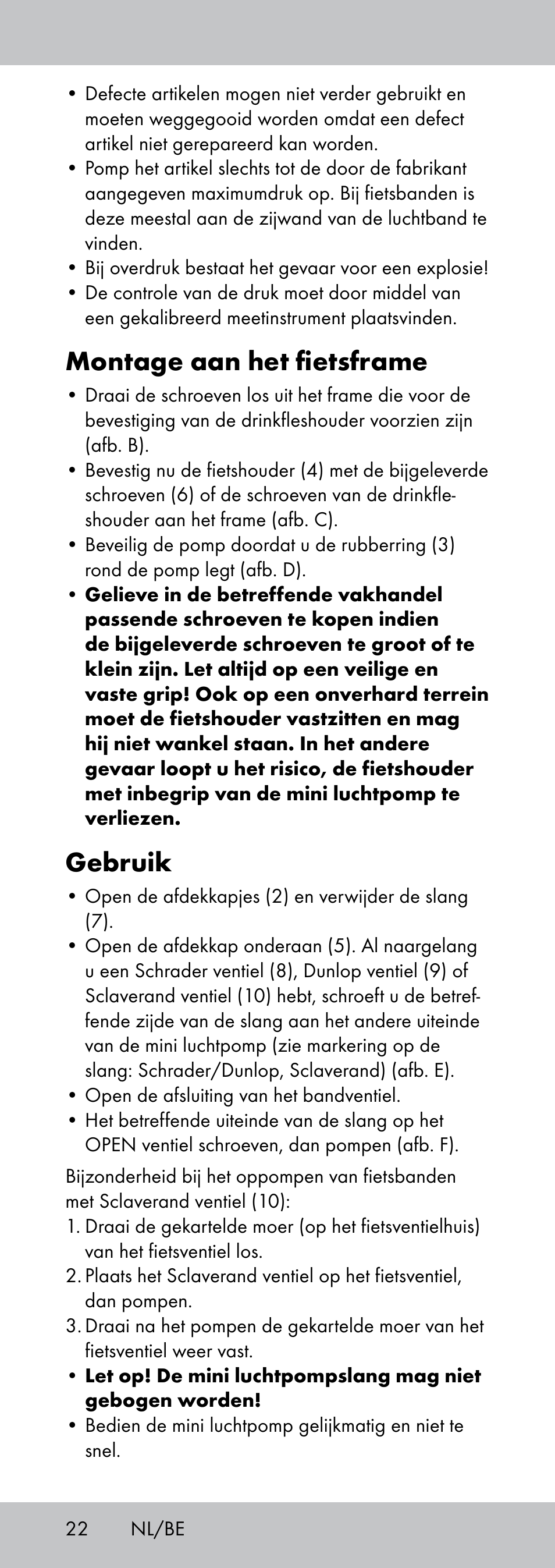 Montage aan het fietsframe, Gebruik | Crivit MP-1781 User Manual | Page 22 / 28