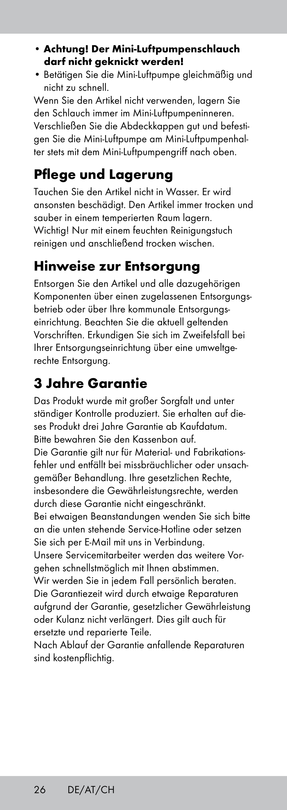 Pflege und lagerung, Hinweise zur entsorgung, 3 jahre garantie | Crivit MP-1781 User Manual | Page 26 / 28