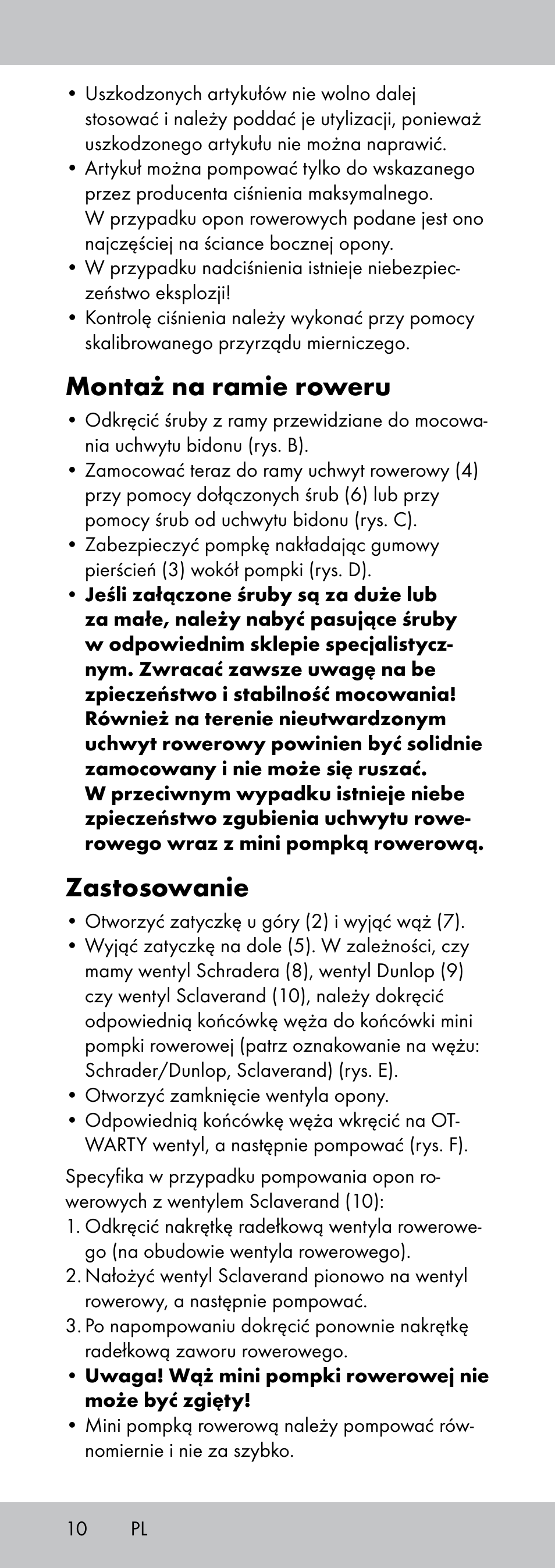 Montaż na ramie roweru, Zastosowanie | Crivit MP-1781 User Manual | Page 10 / 32