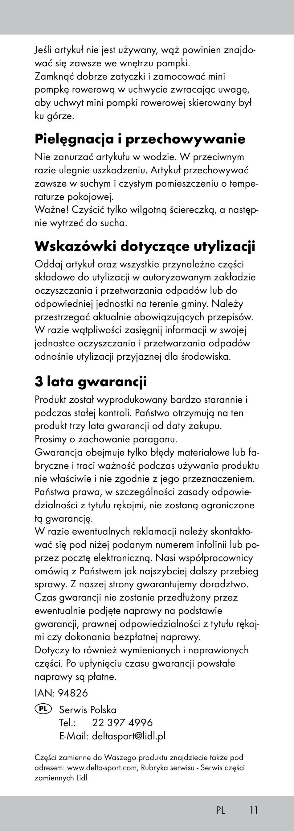 Pielęgnacja i przechowywanie, Wskazówki dotyczące utylizacji, 3 lata gwarancji | Crivit MP-1781 User Manual | Page 11 / 32