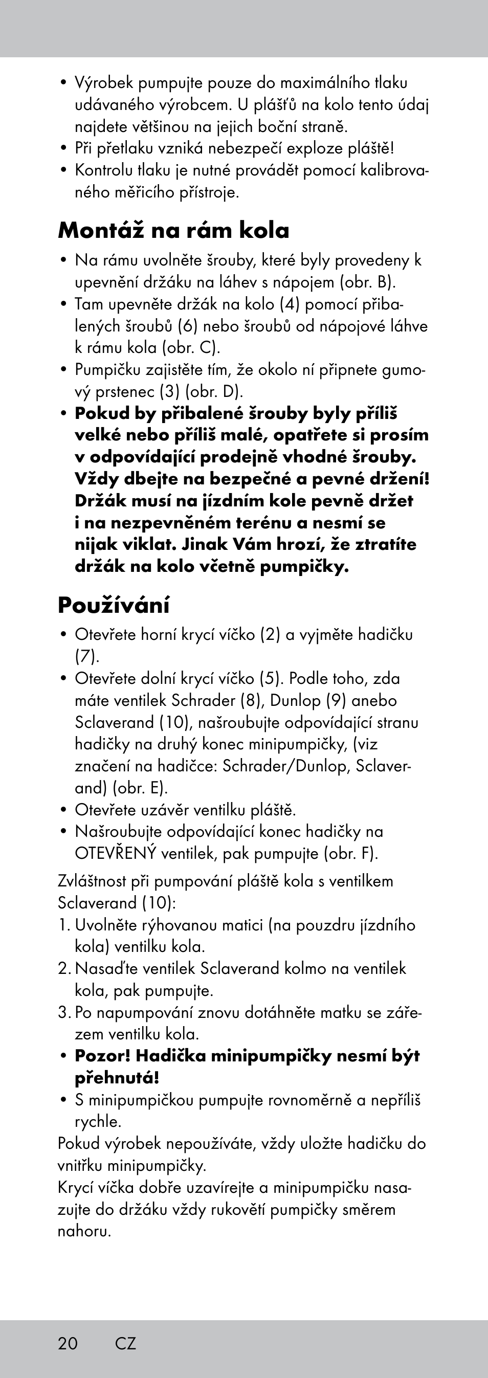 Montáž na rám kola, Používání | Crivit MP-1781 User Manual | Page 20 / 32