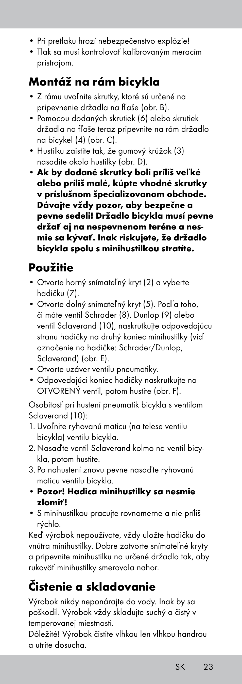 Montáž na rám bicykla, Použitie, Čistenie a skladovanie | Crivit MP-1781 User Manual | Page 23 / 32
