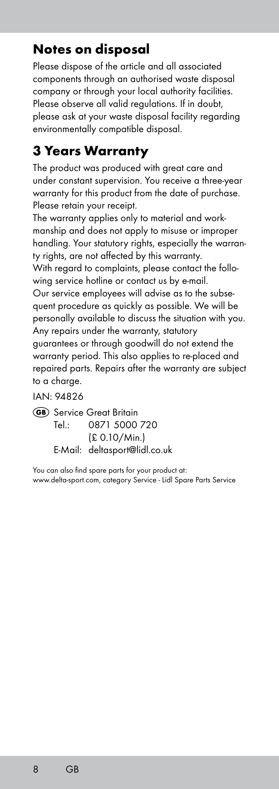 3 years warranty | Crivit MP-1781 User Manual | Page 8 / 32