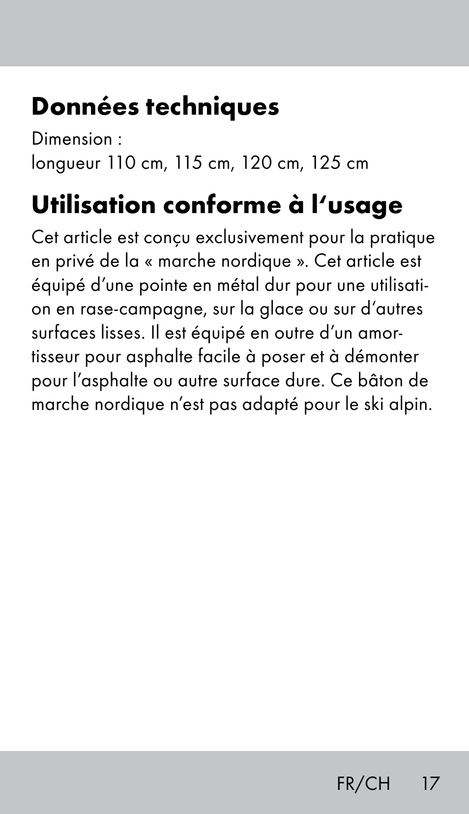 Données techniques, Utilisation conforme à l‘usage | Crivit NW-1702 User Manual | Page 17 / 56