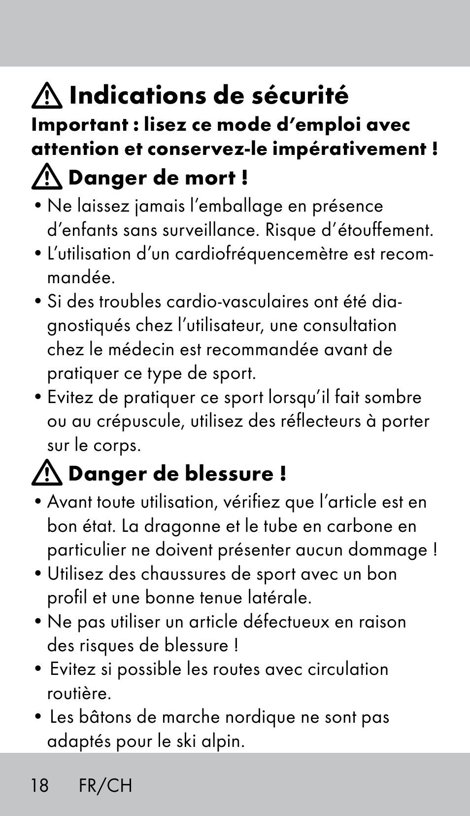 Indications de sécurité | Crivit NW-1702 User Manual | Page 18 / 56