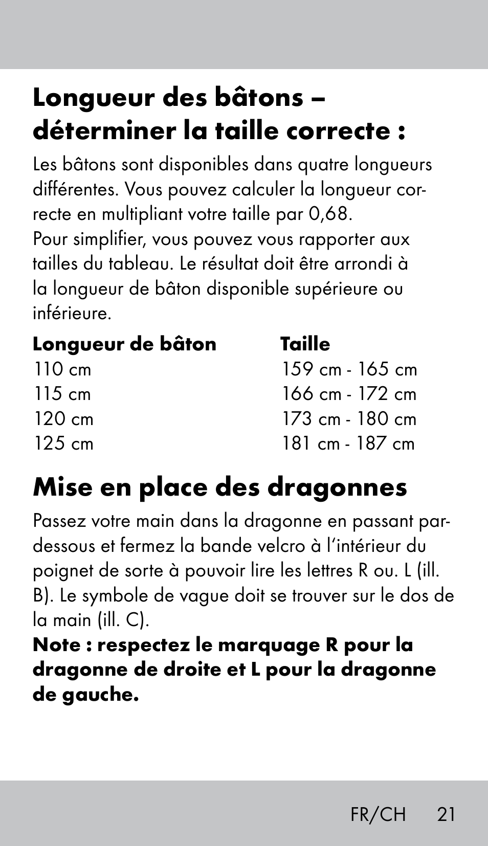 Mise en place des dragonnes | Crivit NW-1702 User Manual | Page 21 / 56