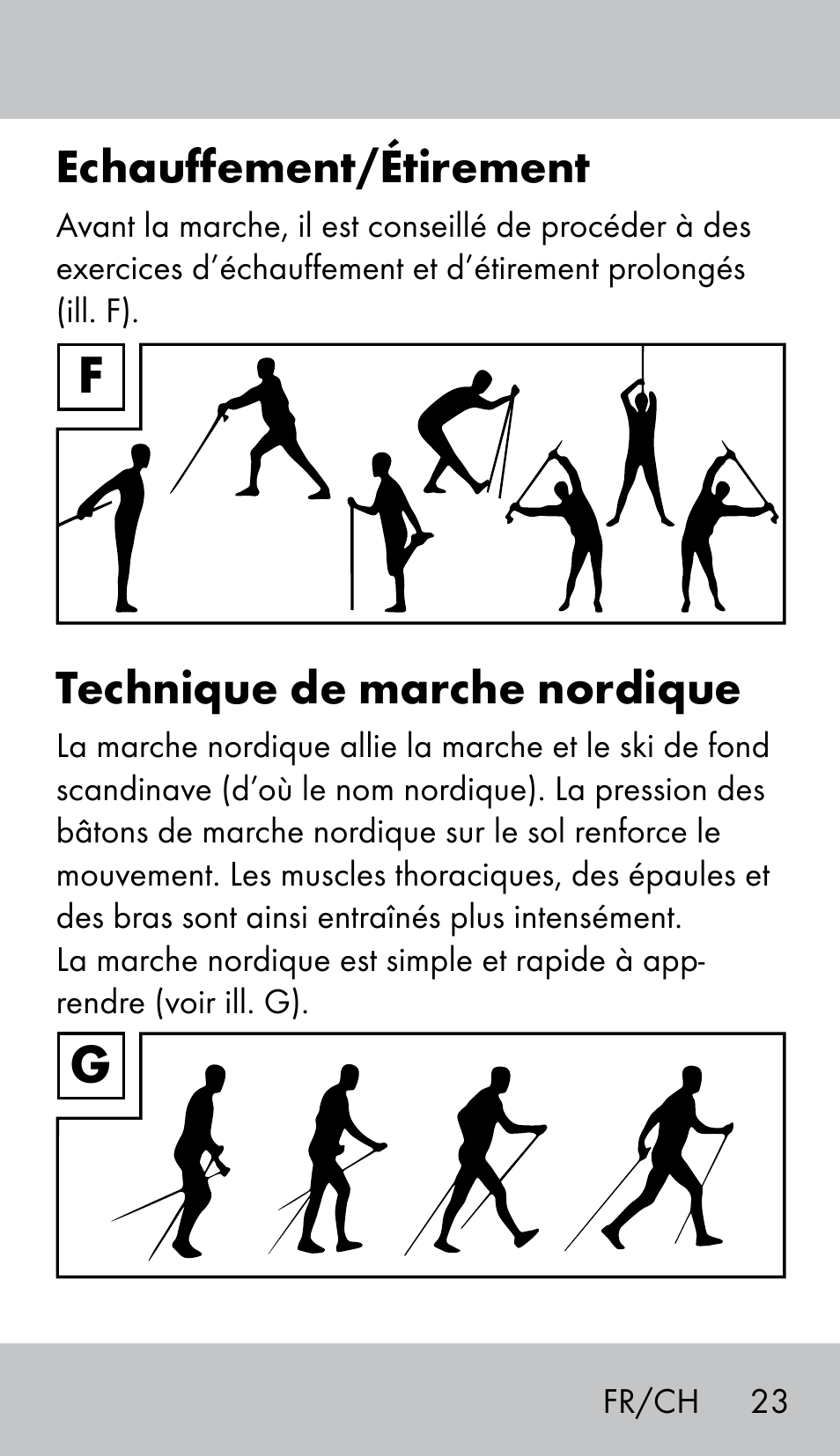 Echauffement/étirement, Technique de marche nordique | Crivit NW-1702 User Manual | Page 23 / 56