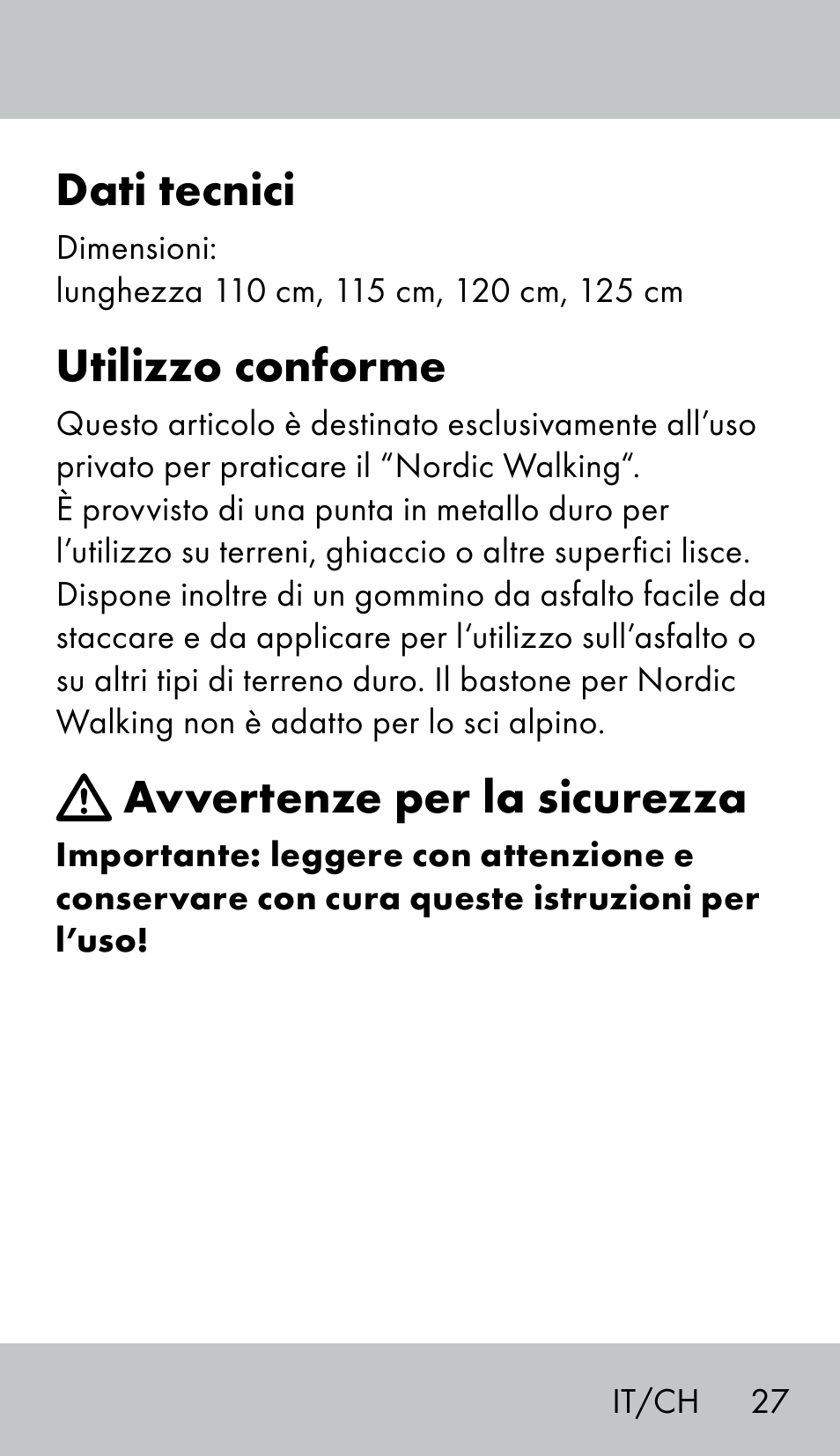 Dati tecnici, Utilizzo conforme, Avvertenze per la sicurezza | Crivit NW-1702 User Manual | Page 27 / 56