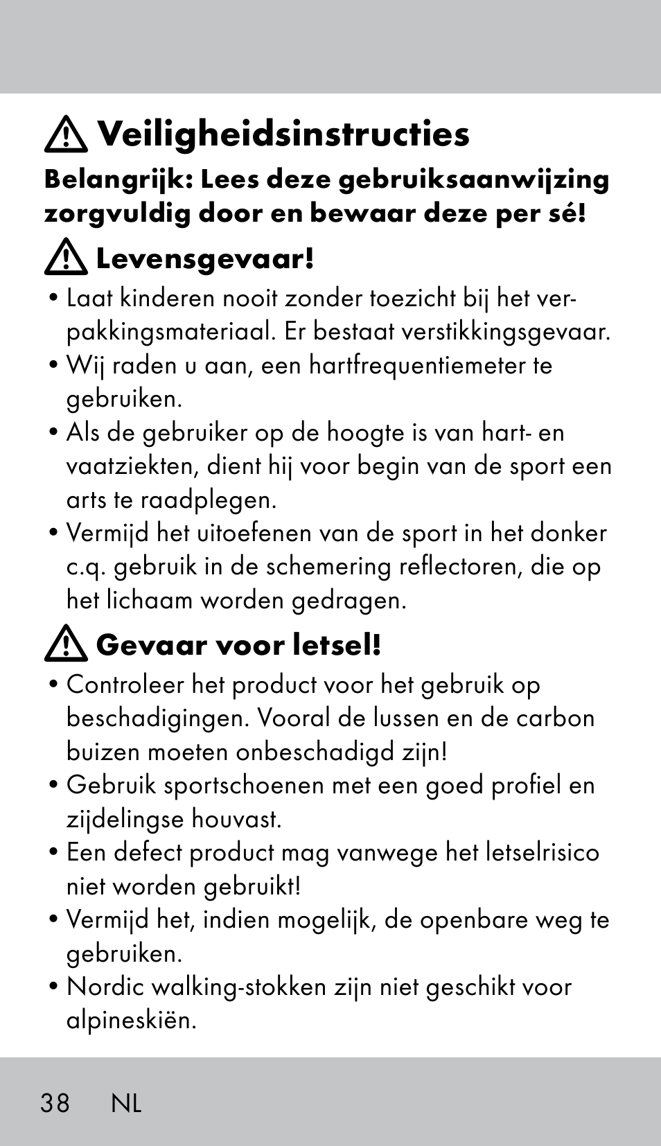 Veiligheidsinstructies | Crivit NW-1702 User Manual | Page 38 / 56