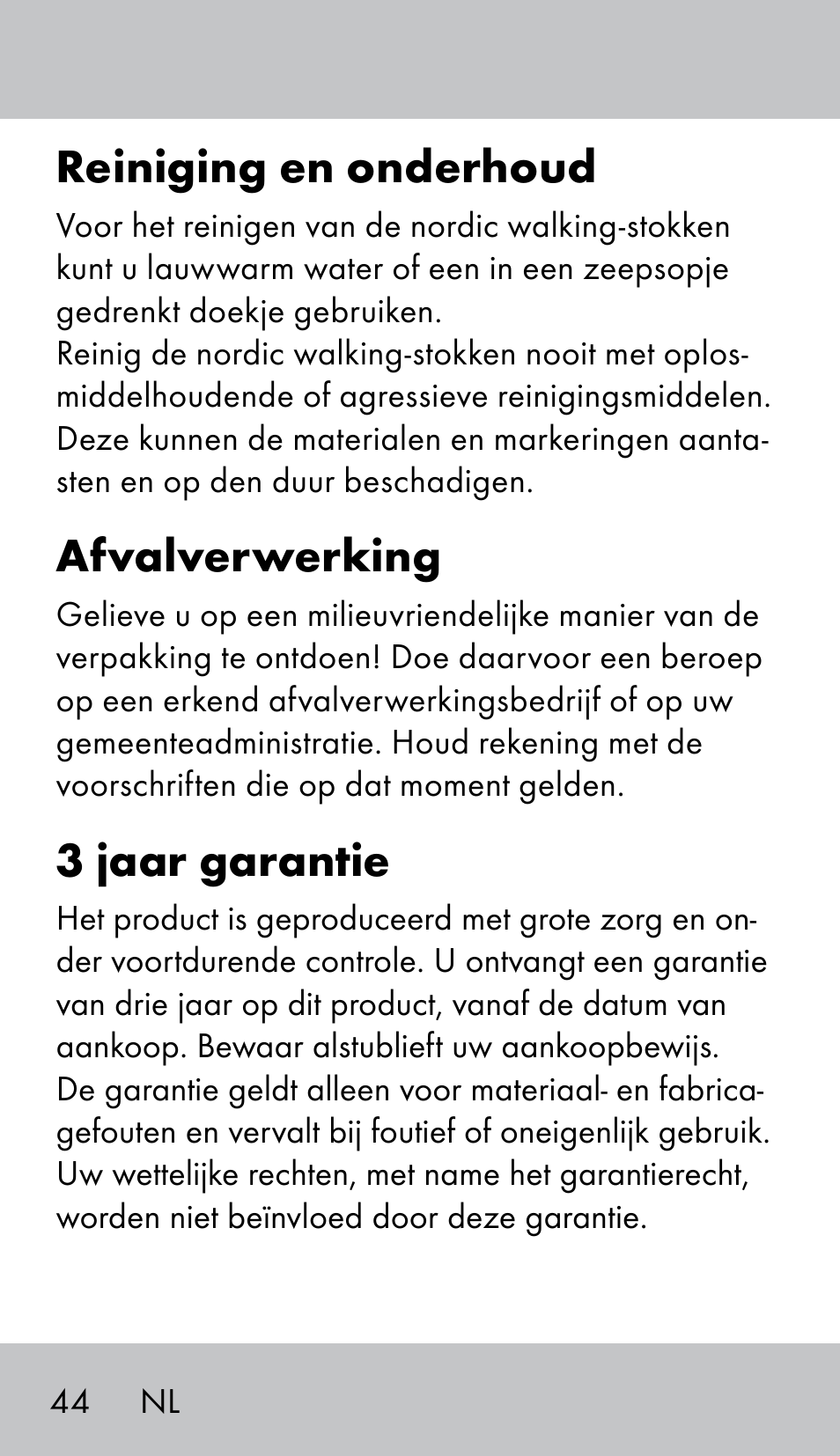 Reiniging en onderhoud, Afvalverwerking, 3 jaar garantie | Crivit NW-1702 User Manual | Page 44 / 56