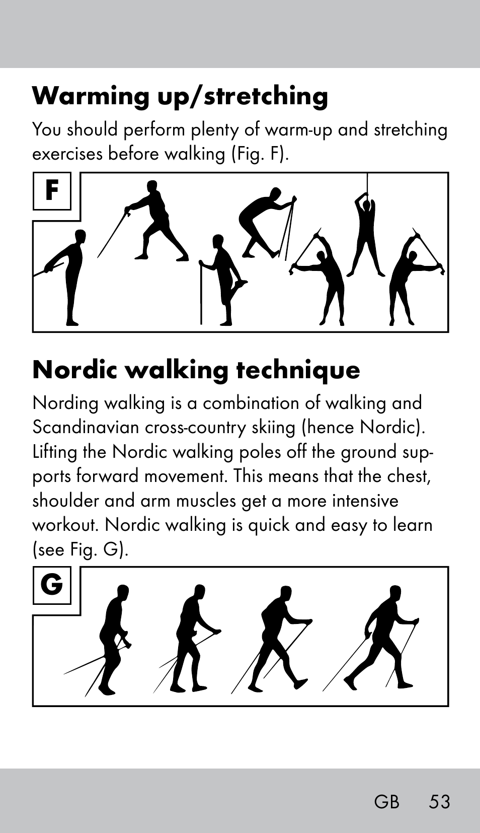 Warming up/stretching, Nordic walking technique | Crivit NW-1702 User Manual | Page 53 / 56