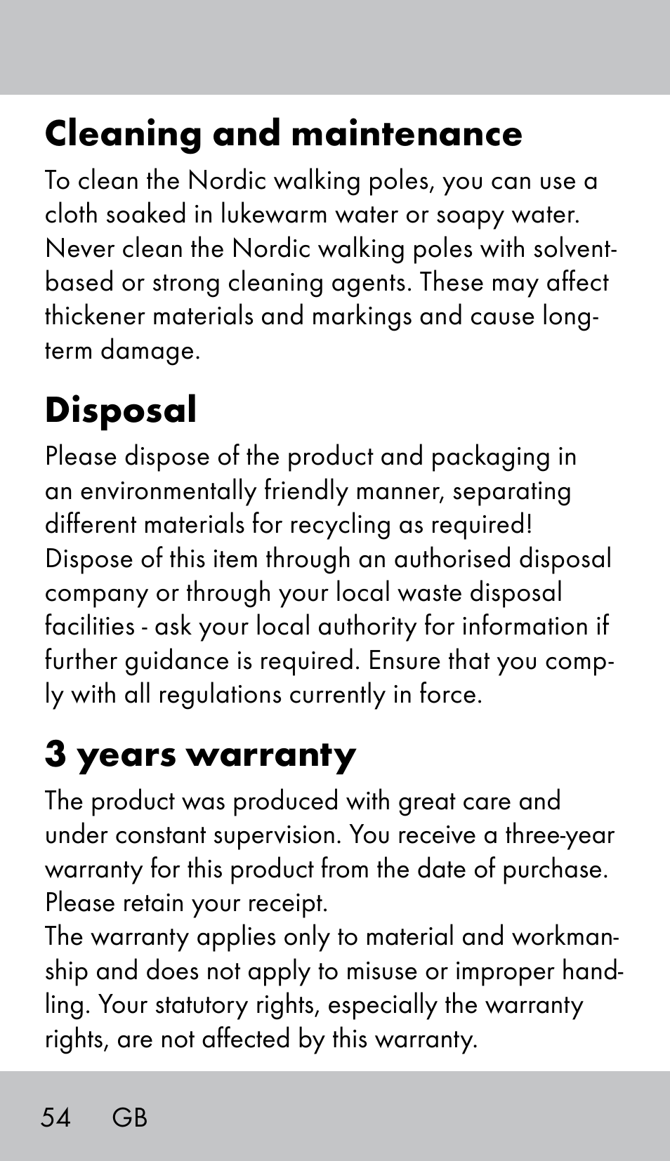 Cleaning and maintenance, Disposal, 3 years warranty | Crivit NW-1702 User Manual | Page 54 / 56