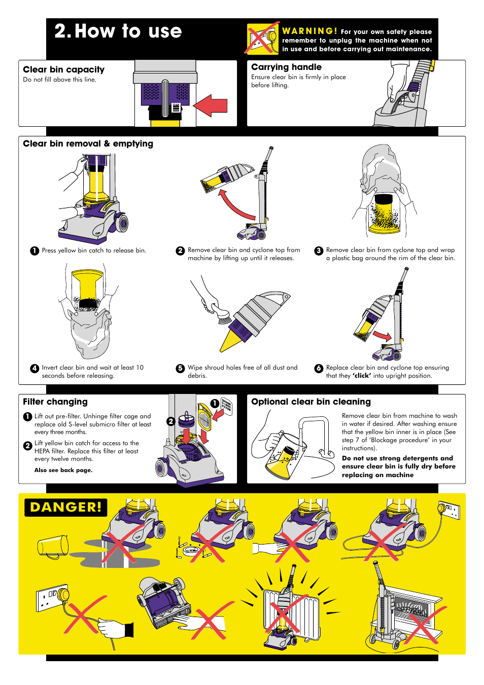 How to use, Danger | DYSON DCO1 User Manual | Page 3 / 6