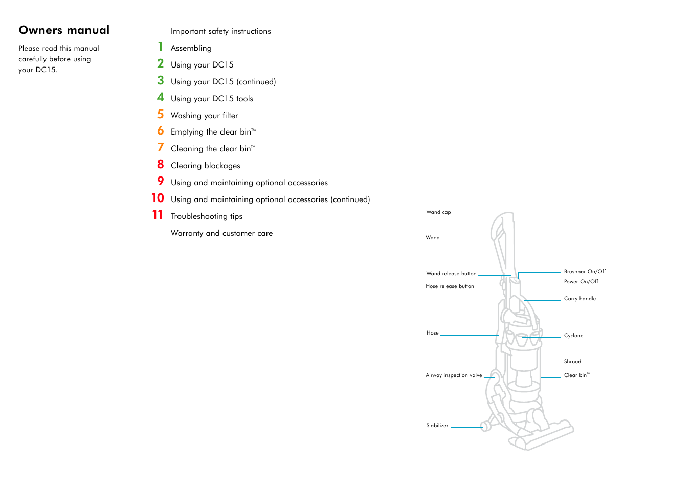 Owners manual | DYSON DC15 User Manual | Page 2 / 15