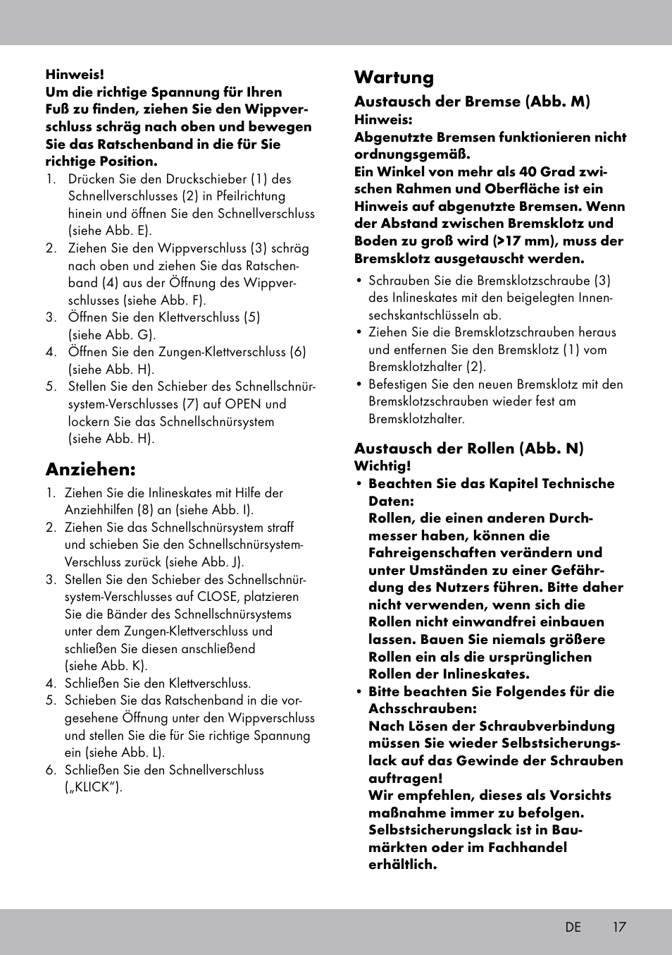 Anziehen, Wartung | Crivit HI-1738 User Manual | Page 17 / 28