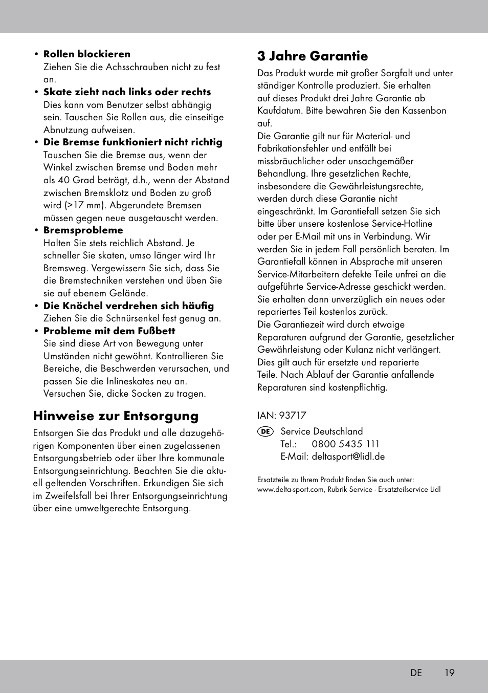 Hinweise zur entsorgung, 3 jahre garantie | Crivit HI-1738 User Manual | Page 19 / 28