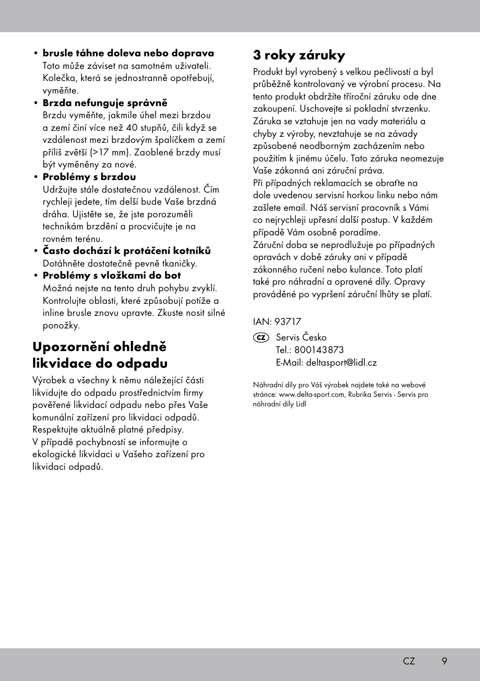 Upozornění ohledně likvidace do odpadu, 3 roky záruky | Crivit HI-1738 User Manual | Page 9 / 28