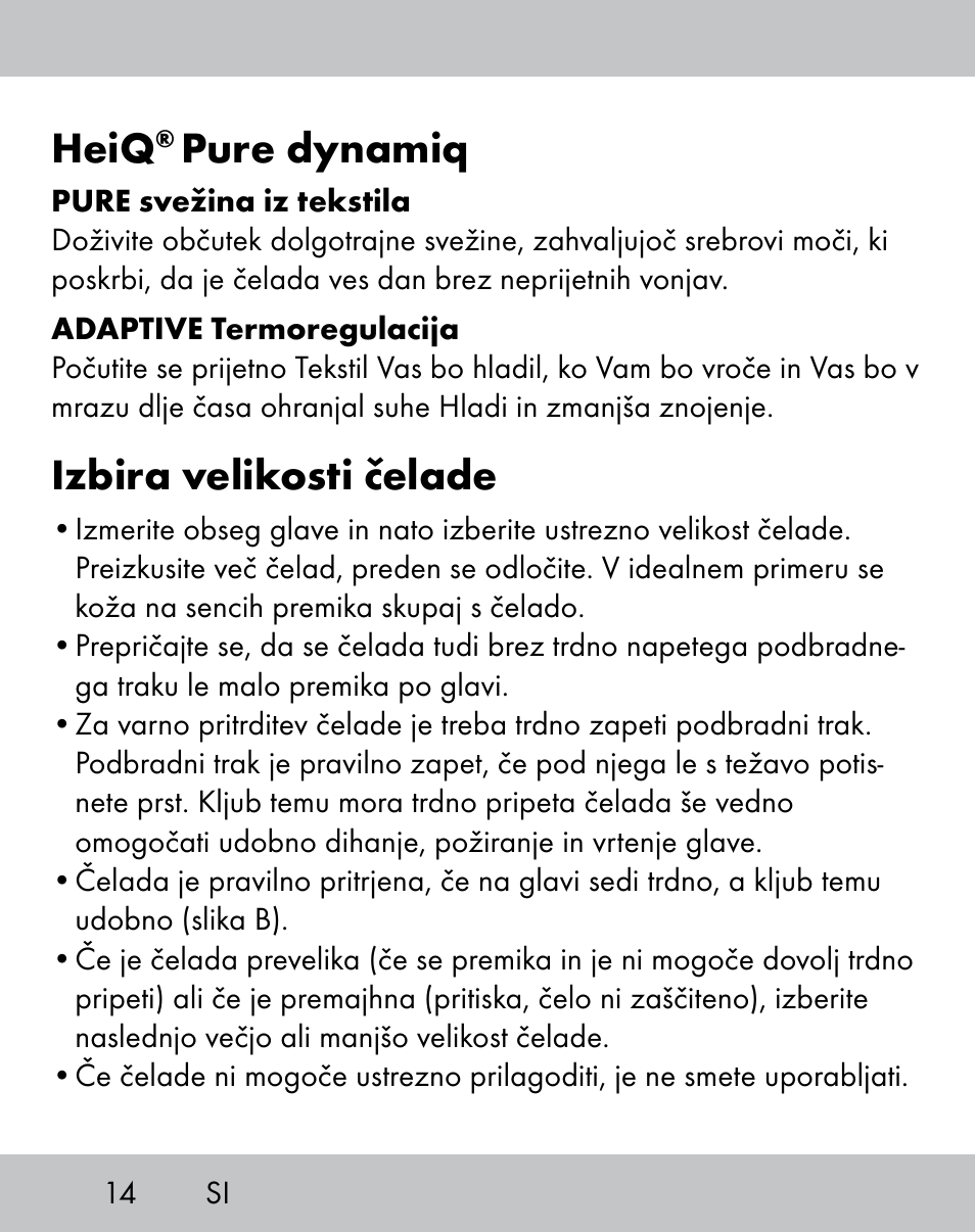 Heiq, Pure dynamiq, Izbira velikosti čelade | Crivit IH-1788 User Manual | Page 12 / 38