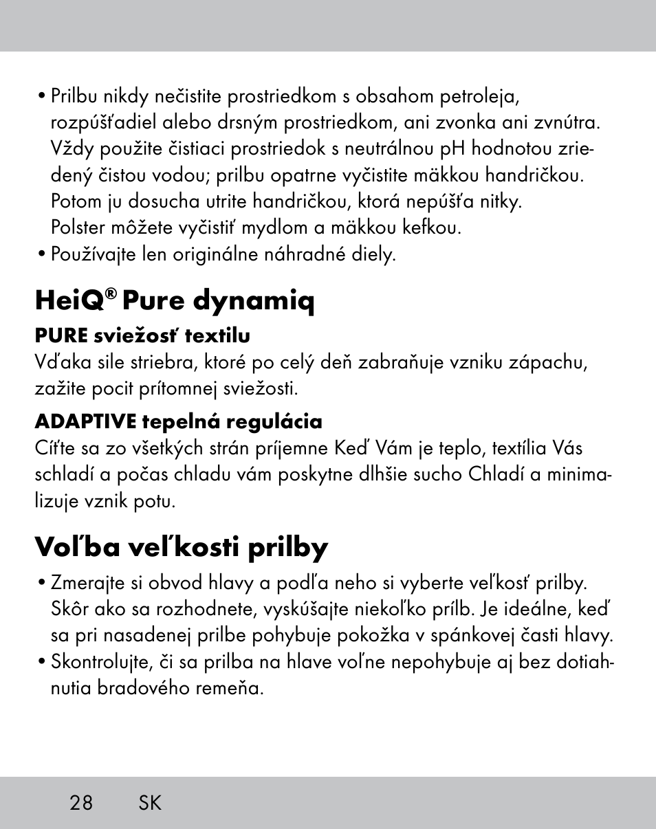 Heiq, Pure dynamiq, Voľba veľkosti prilby | Crivit IH-1788 User Manual | Page 26 / 38