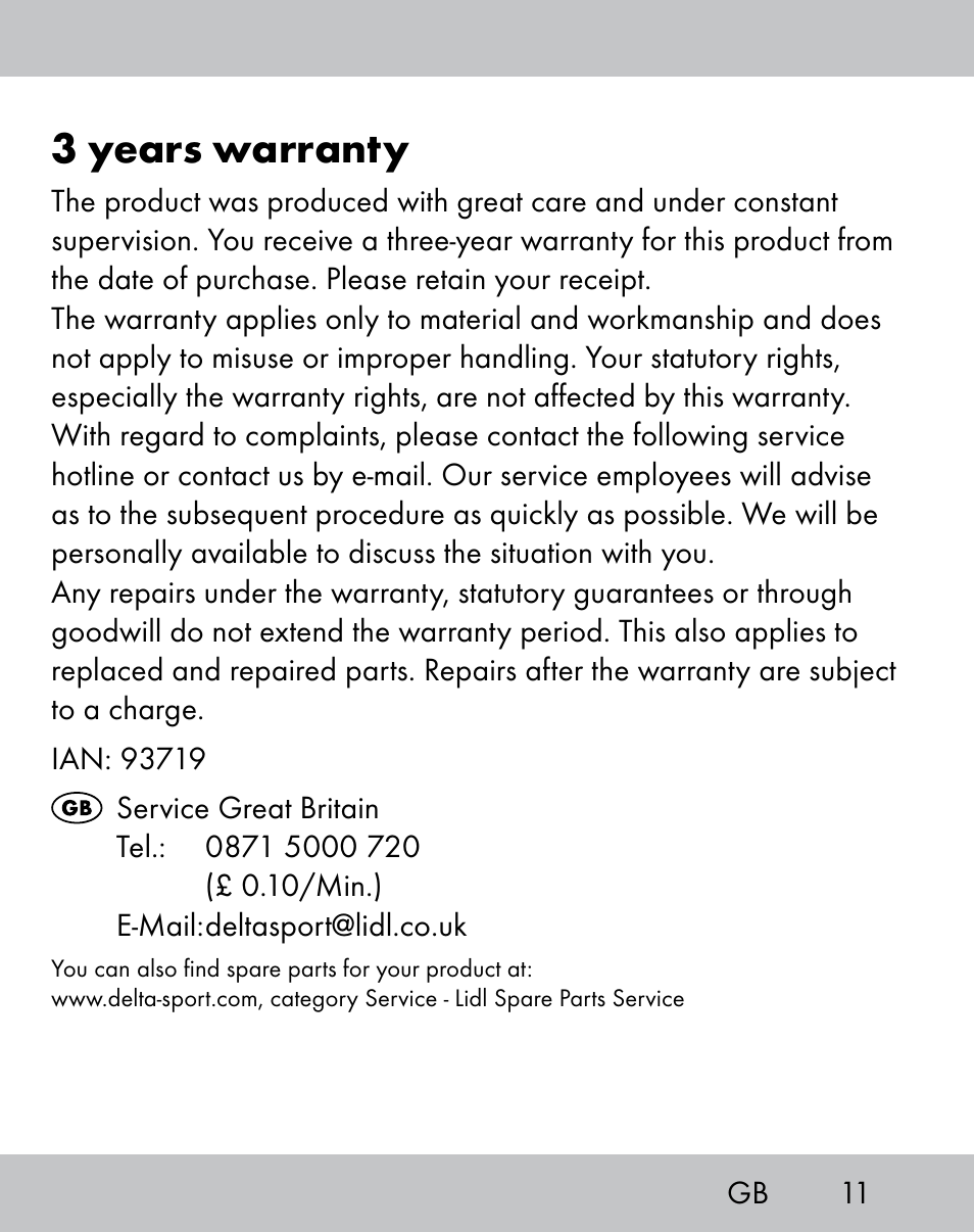 3 years warranty | Crivit IH-1788 User Manual | Page 9 / 38