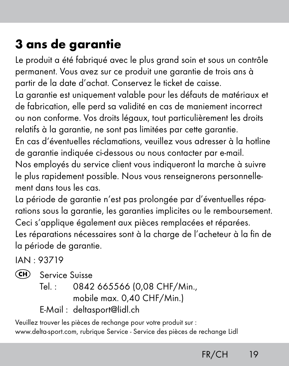3 ans de garantie | Crivit IH-1788 User Manual | Page 17 / 38