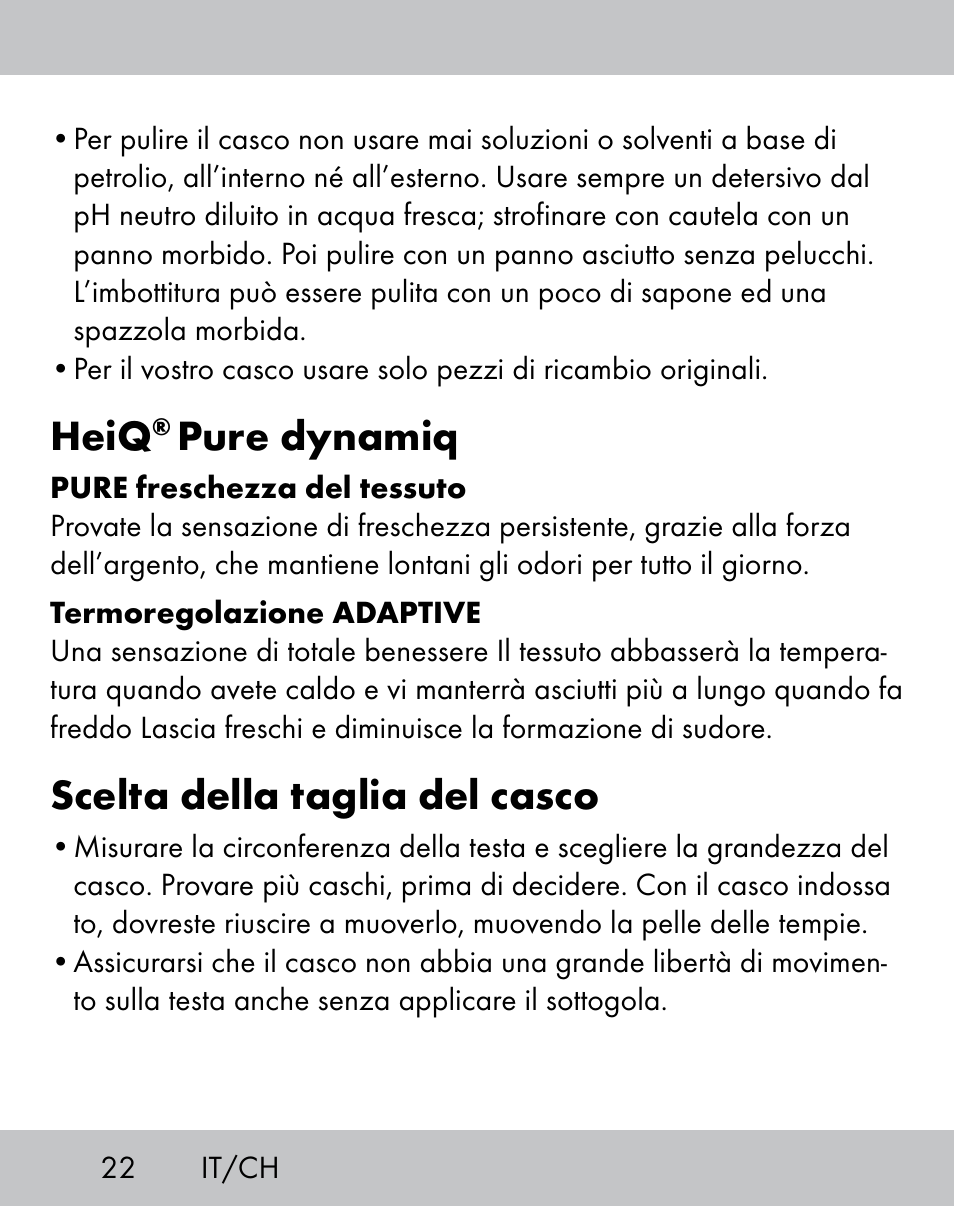 Heiq, Pure dynamiq, Scelta della taglia del casco | Crivit IH-1788 User Manual | Page 20 / 38