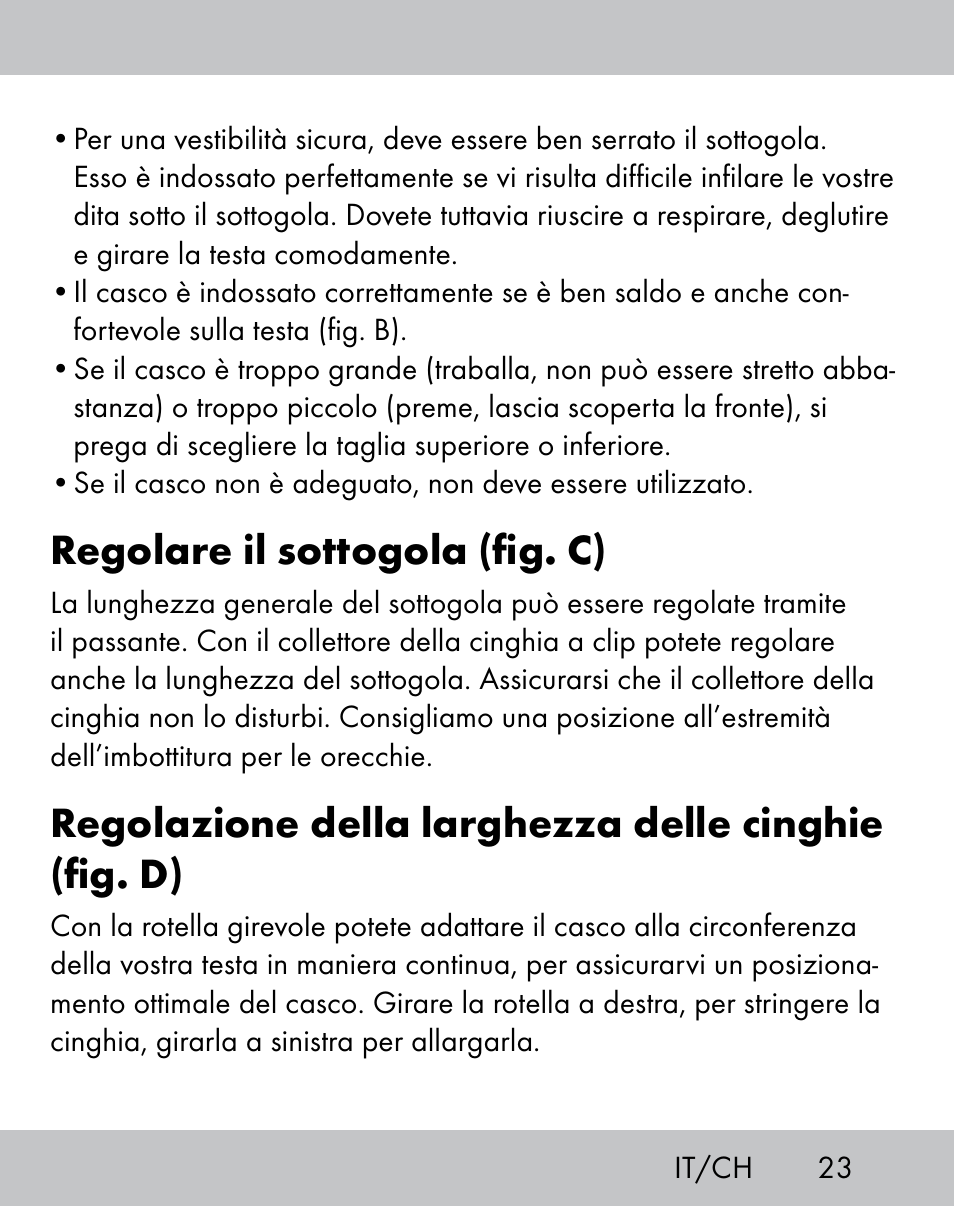 Regolare il sottogola (fig. c), Regolazione della larghezza delle cinghie (fig. d) | Crivit IH-1788 User Manual | Page 21 / 38