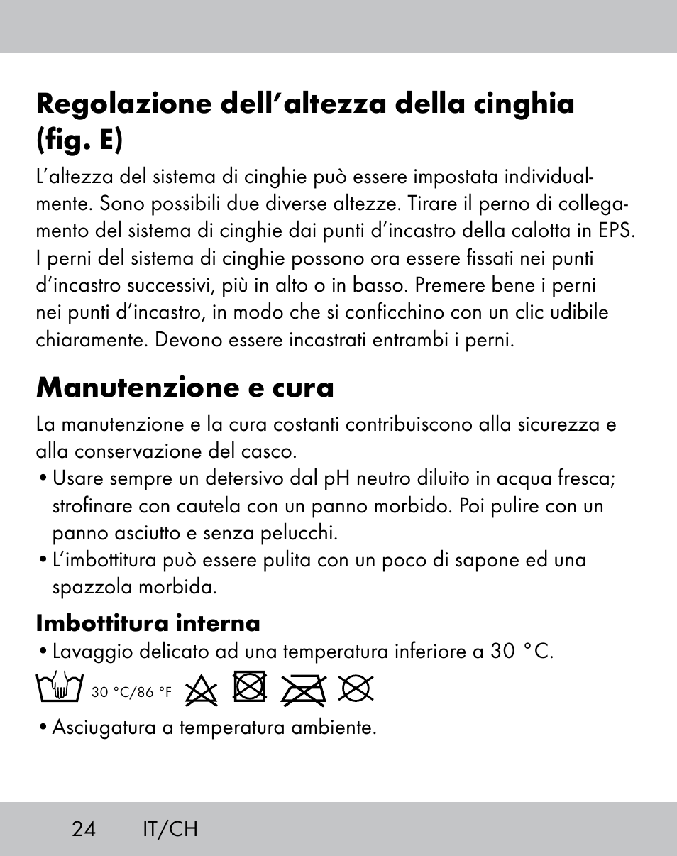 Regolazione dell’altezza della cinghia (fig. e), Manutenzione e cura | Crivit IH-1788 User Manual | Page 22 / 38