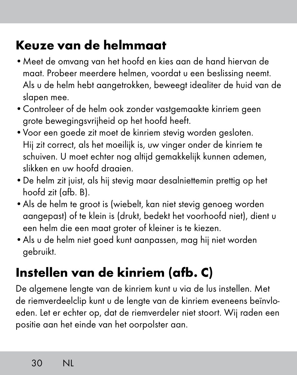 Keuze van de helmmaat, Instellen van de kinriem (afb. c) | Crivit IH-1788 User Manual | Page 28 / 38