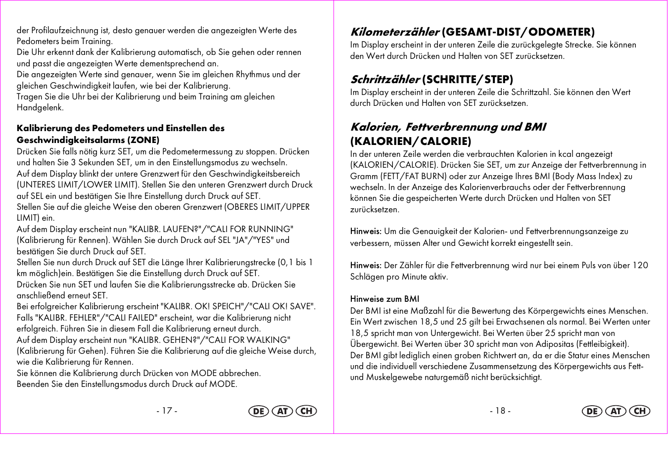 Kilometerzähler, Schrittzähler, Kalorien, fettverbrennung und bmi | Crivit 1-LD3604-х User Manual | Page 10 / 51