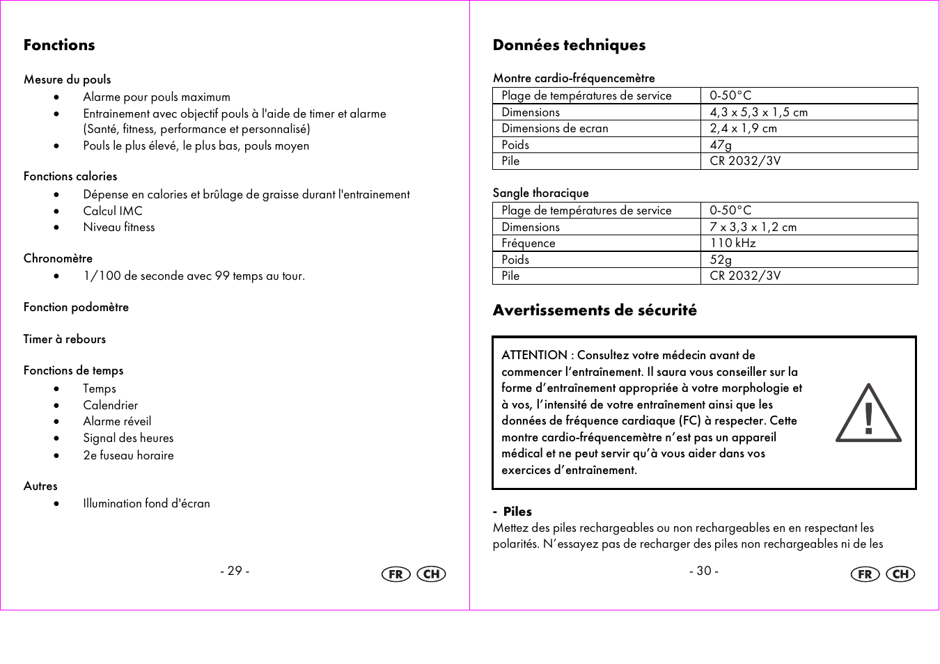 Fonctions, Données techniques, Avertissements de sécurité | Crivit 1-LD3604-х User Manual | Page 16 / 51