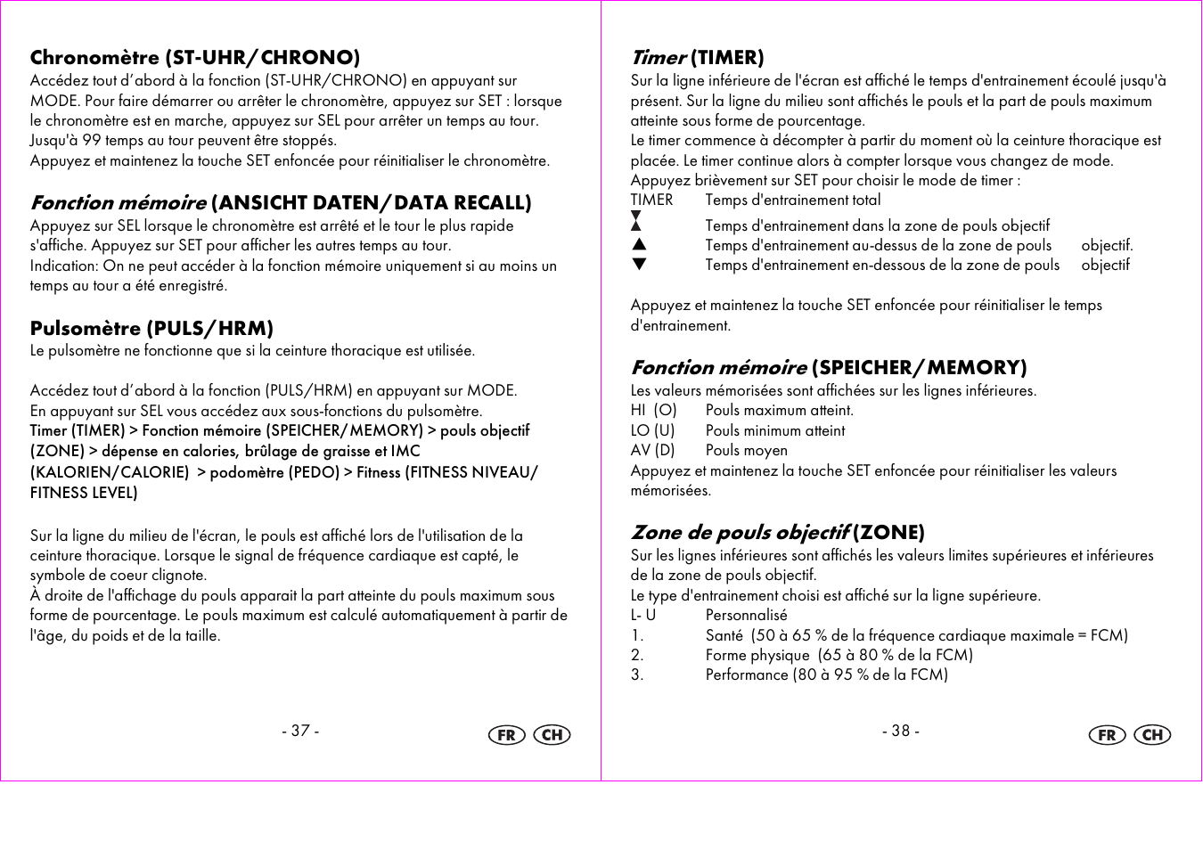 Fonction mémoire, Timer, Zone de pouls objectif | Crivit 1-LD3604-х User Manual | Page 20 / 51