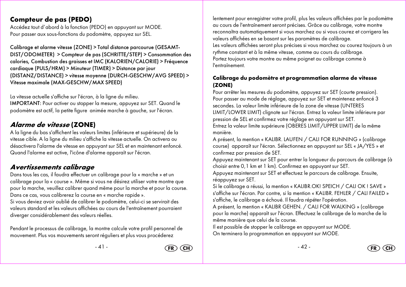 Alarme de vitesse, Avertissements calibrage | Crivit 1-LD3604-х User Manual | Page 22 / 51