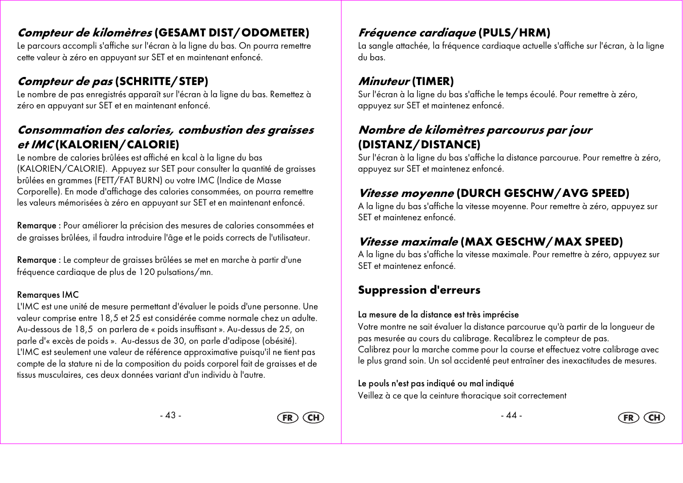 Compteur de kilomètres, Compteur de pas, Fréquence cardiaque | Minuteur, Nombre de kilomètres parcourus par jour, Vitesse moyenne, Vitesse maximale | Crivit 1-LD3604-х User Manual | Page 23 / 51