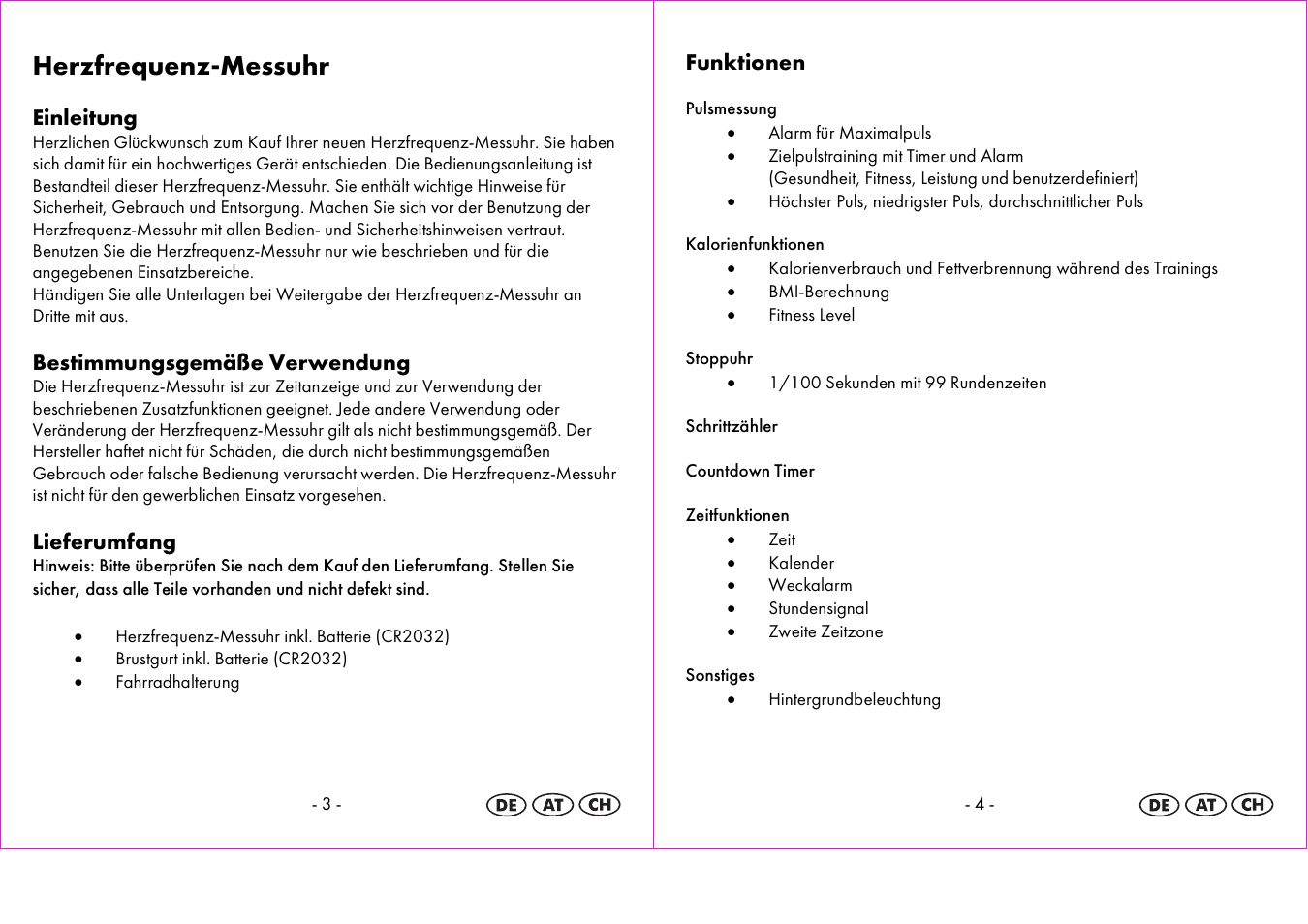 Herzfrequenz-messuhr, Einleitung, Bestimmungsgemäße verwendung | Lieferumfang, Funktionen | Crivit 1-LD3604-х User Manual | Page 3 / 51