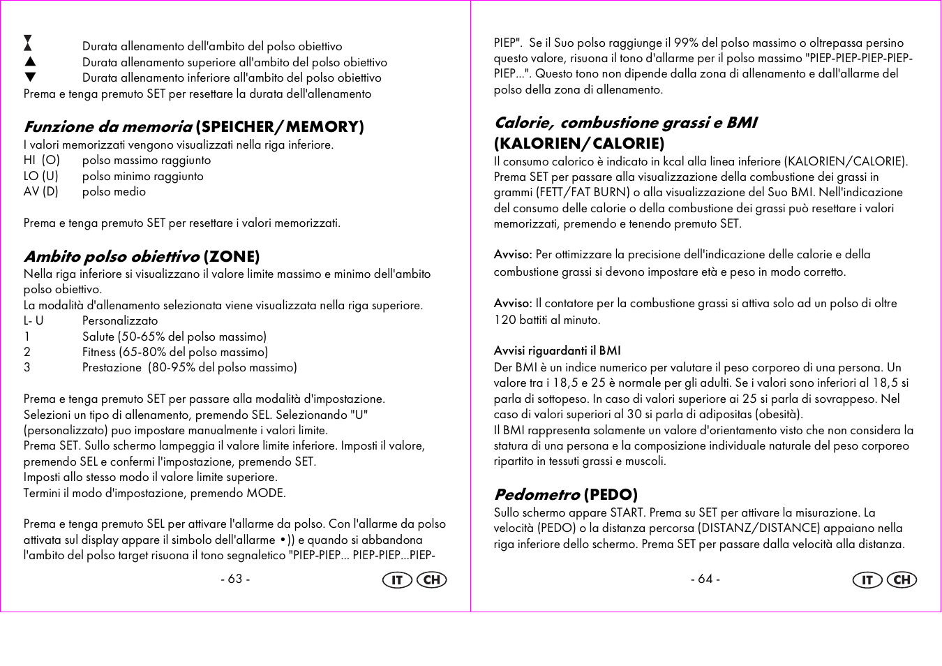 Ambito polso obiettivo, Calorie, combustione grassi e bmi, Pedometro | Crivit 1-LD3604-х User Manual | Page 33 / 51