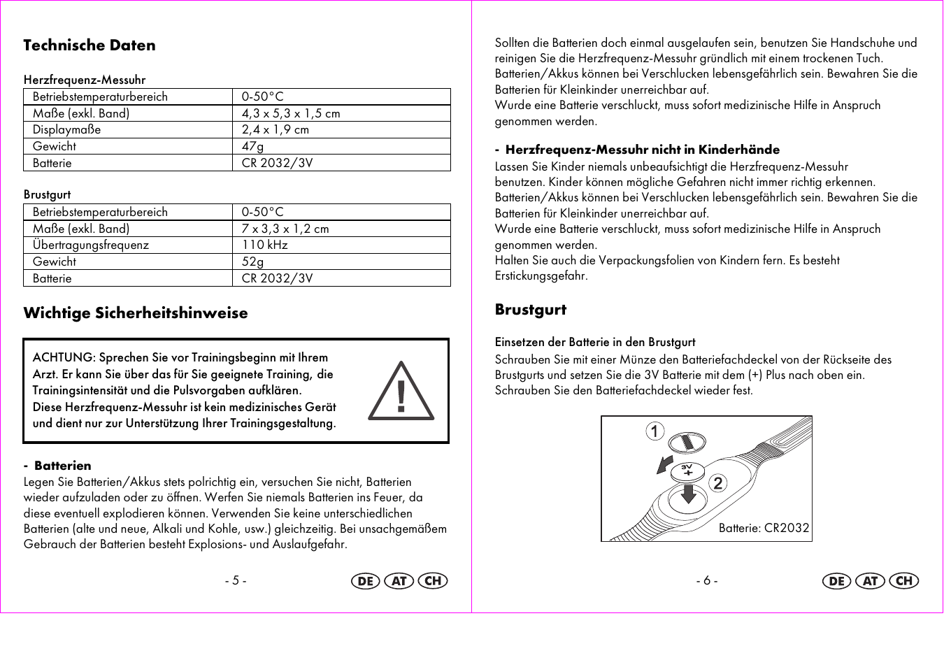 Technische daten, Wichtige sicherheitshinweise, Brustgurt | Crivit 1-LD3604-х User Manual | Page 4 / 51