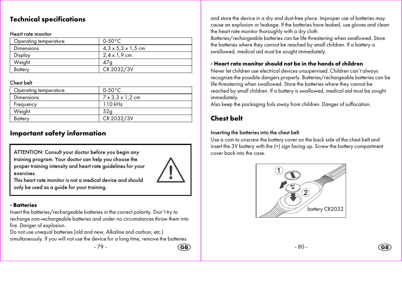 Technical specifications, Important safety information, Chest belt | Crivit 1-LD3604-х User Manual | Page 41 / 51