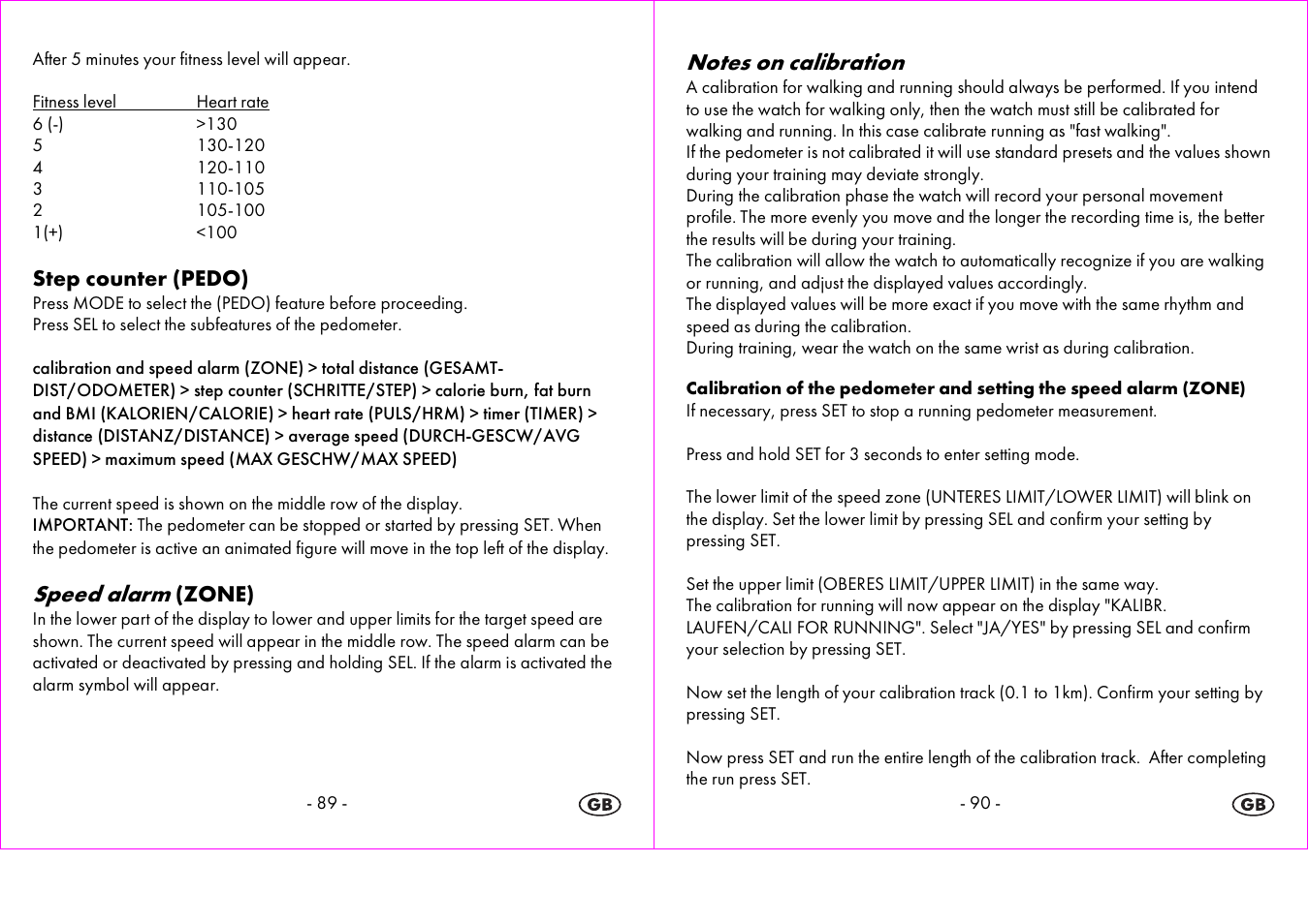 Speed alarm, Step counter (pedo), Zone) | Crivit 1-LD3604-х User Manual | Page 46 / 51
