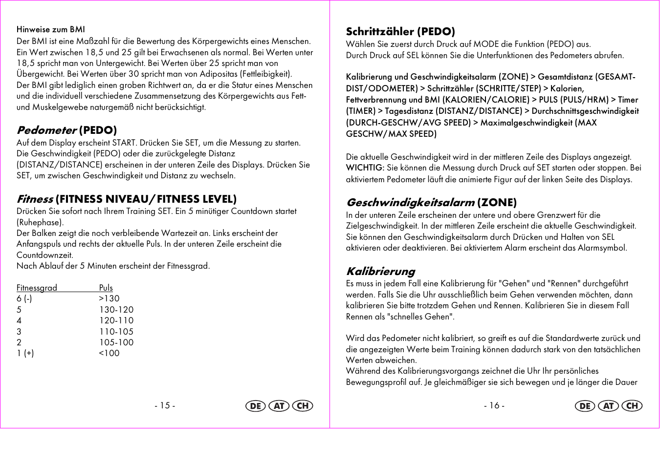 Pedometer, Fitness, Geschwindigkeitsalarm | Kalibrierung | Crivit 1-LD3604-х User Manual | Page 9 / 51