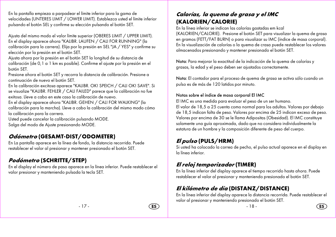 Odómetro, Podómetro, Calorías, la quema de grasa y el imc | El pulso, El reloj temporizador, El kilómetro de día | Crivit 1-LD3604-х User Manual | Page 10 / 51