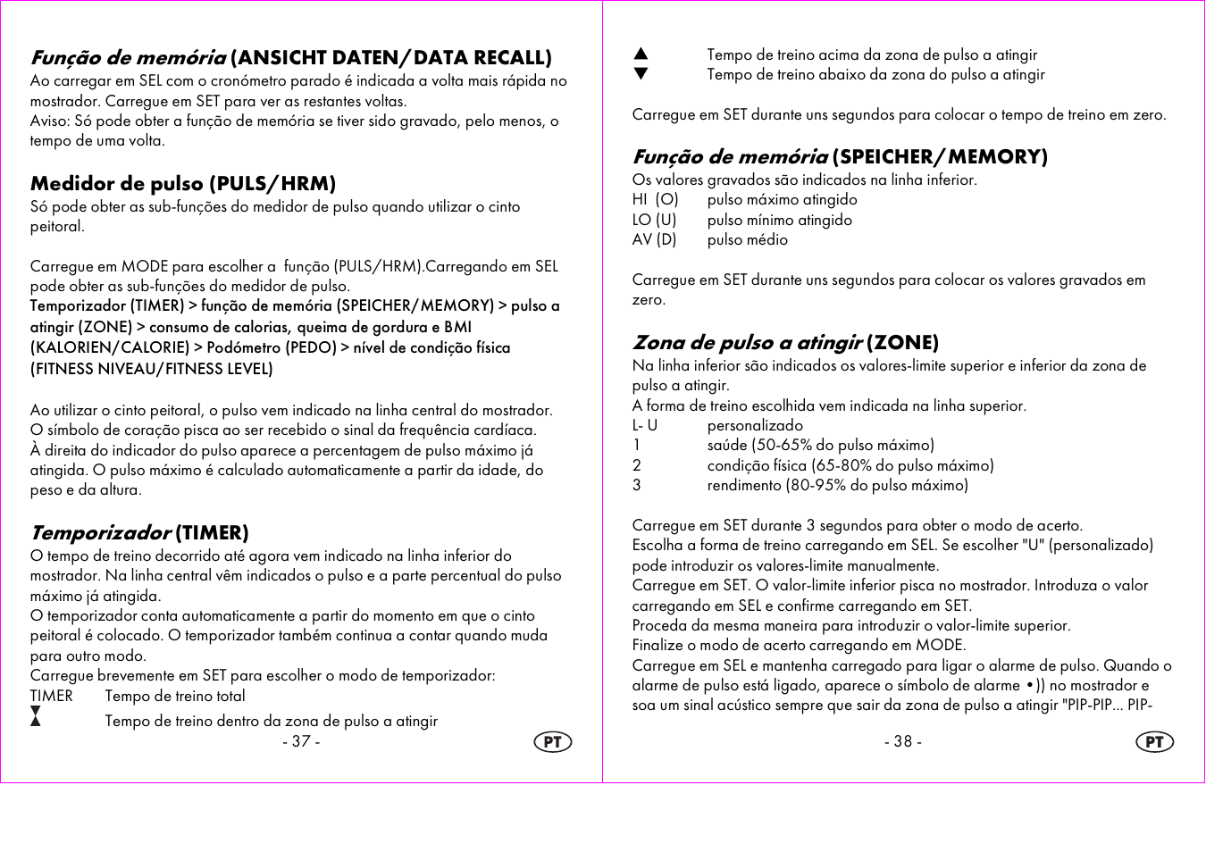 Função de memória, Temporizador, Zona de pulso a atingir | Crivit 1-LD3604-х User Manual | Page 20 / 51