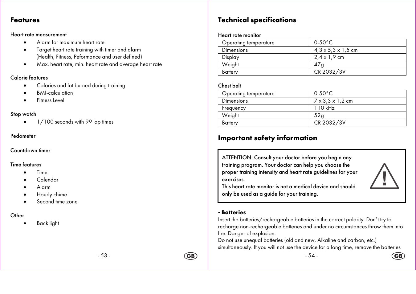 Features, Technical specifications, Important safety information | Crivit 1-LD3604-х User Manual | Page 28 / 51