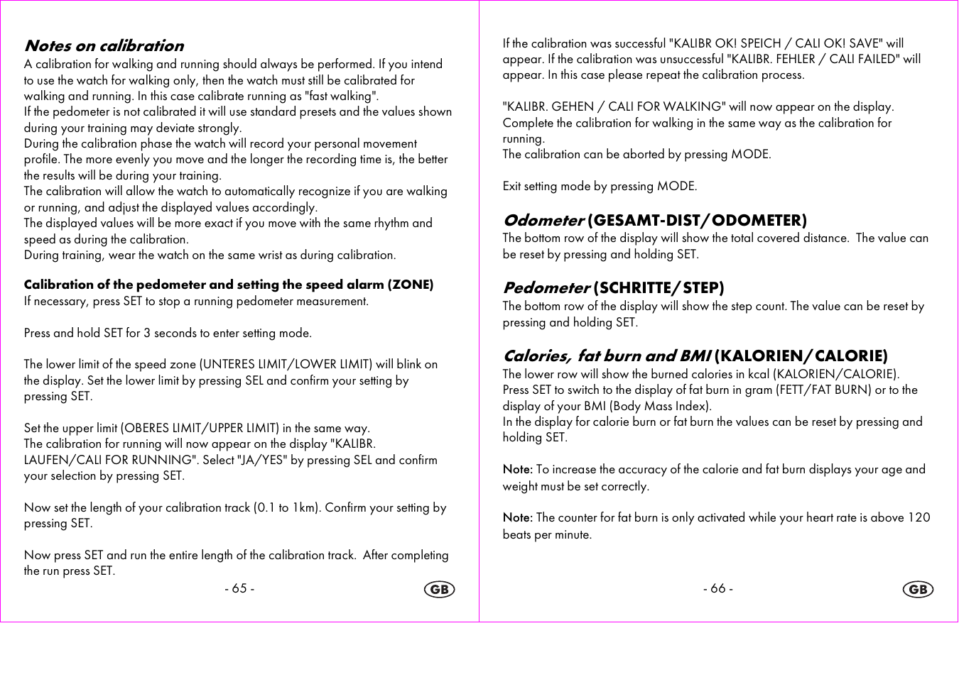 Odometer, Pedometer, Calories, fat burn and bmi | Crivit 1-LD3604-х User Manual | Page 34 / 51