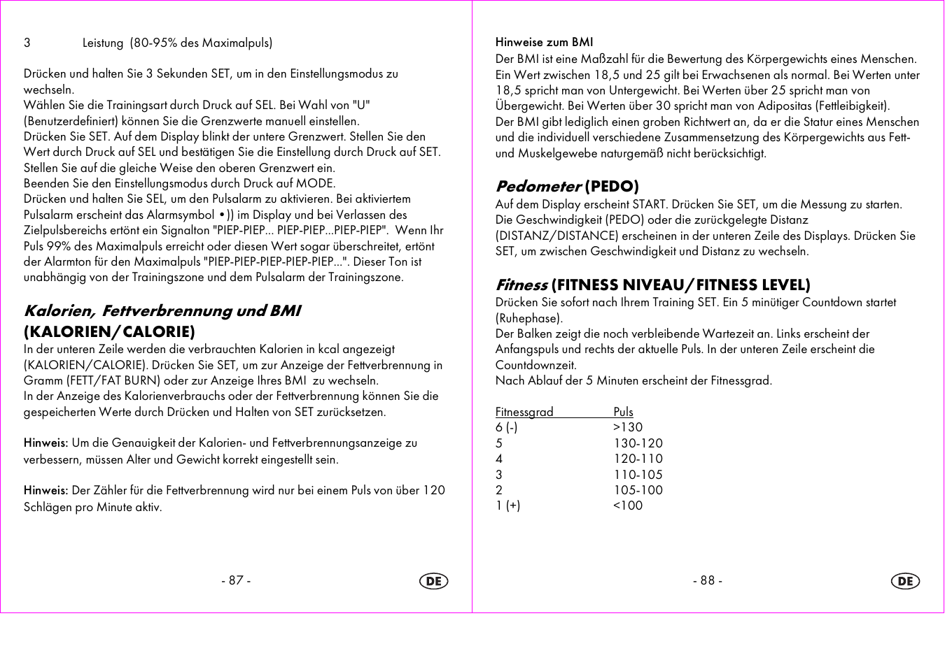 Kalorien, fettverbrennung und bmi, Pedometer, Fitness | Crivit 1-LD3604-х User Manual | Page 45 / 51