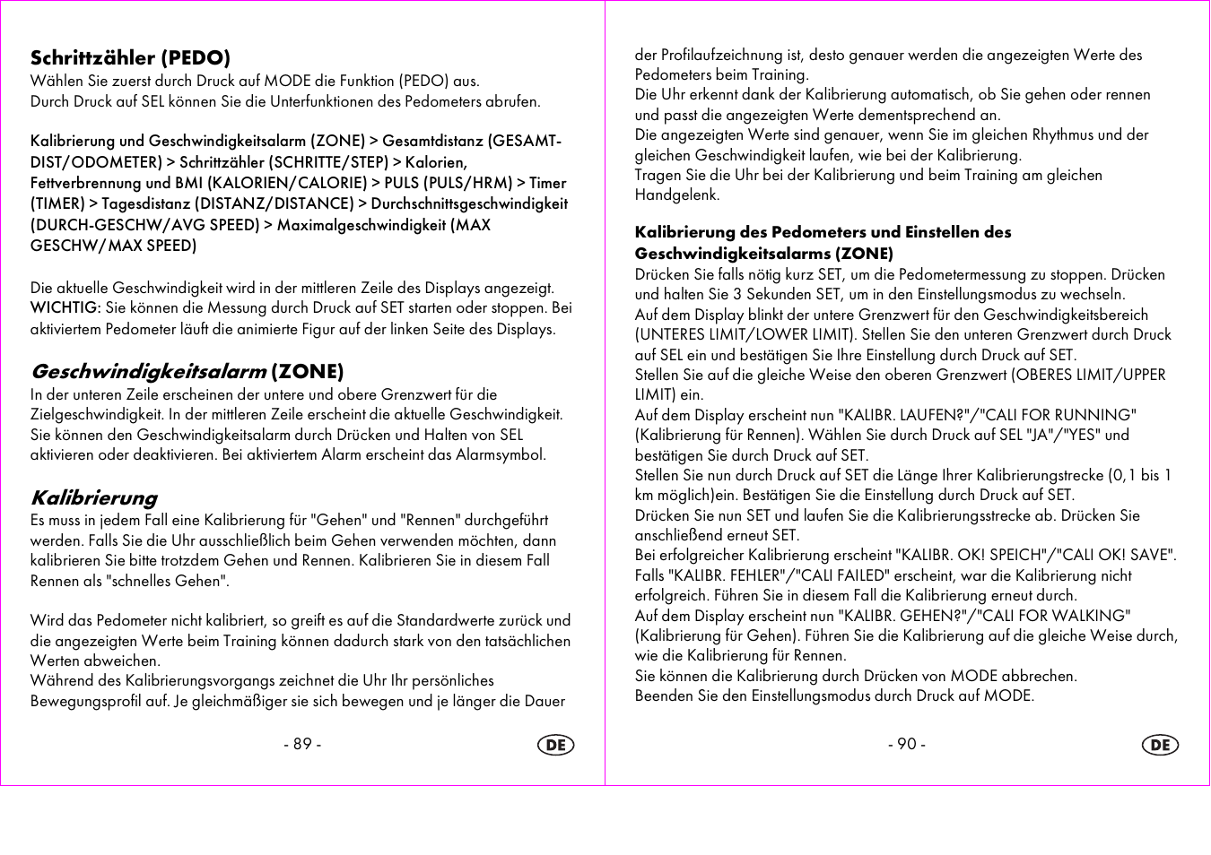 Geschwindigkeitsalarm, Kalibrierung | Crivit 1-LD3604-х User Manual | Page 46 / 51